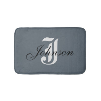 Personalised Grey White Elegant Monogram Bath Mat