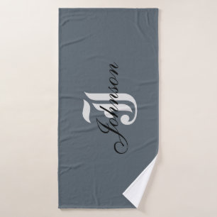 Personalised Grey White Elegant Monogram Bath Towel