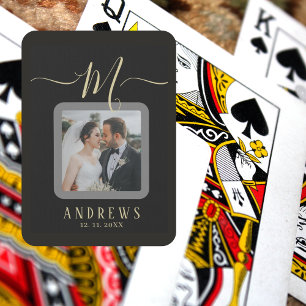 Personalised Grey White Photo Signature Wedding Playing Cards