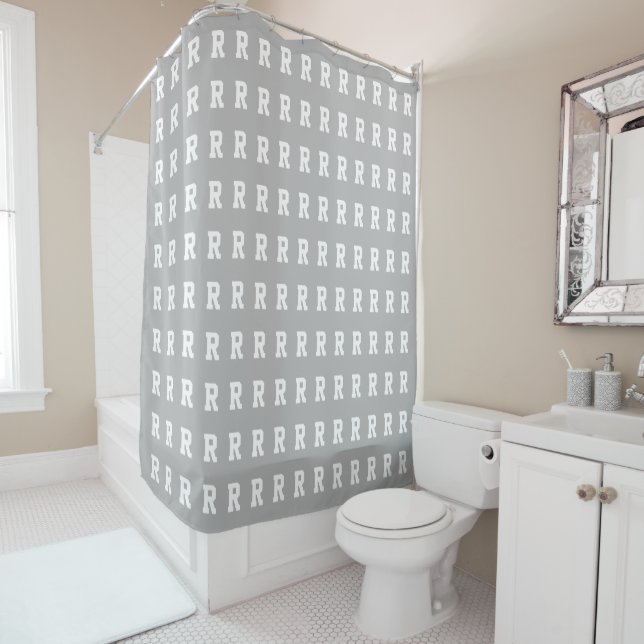 Personalised grey/white shower curtain (In Situ)