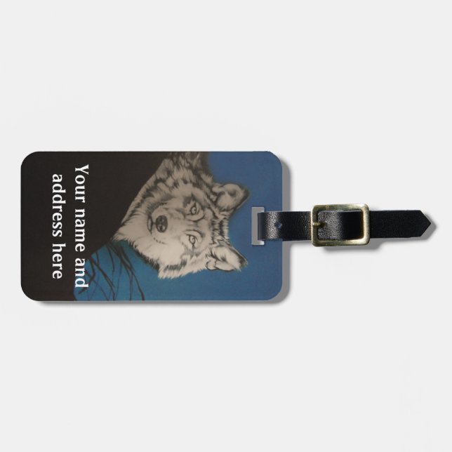 Personalised Grey Wolf Luggage Tag (Front Horizontal)