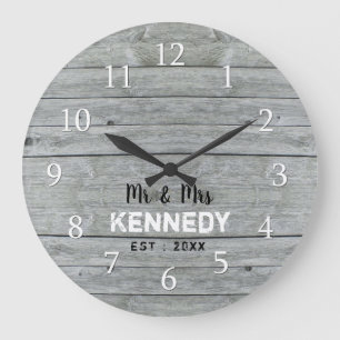 Personalised Grey Wood Wedding Anniversary Large Clock