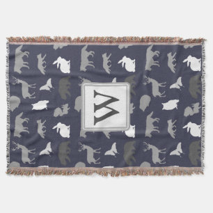 Personalised - Grey Woodland Creatures Throw Blanket