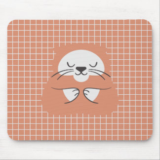 Personalised grid line brown cute cat mouse pad