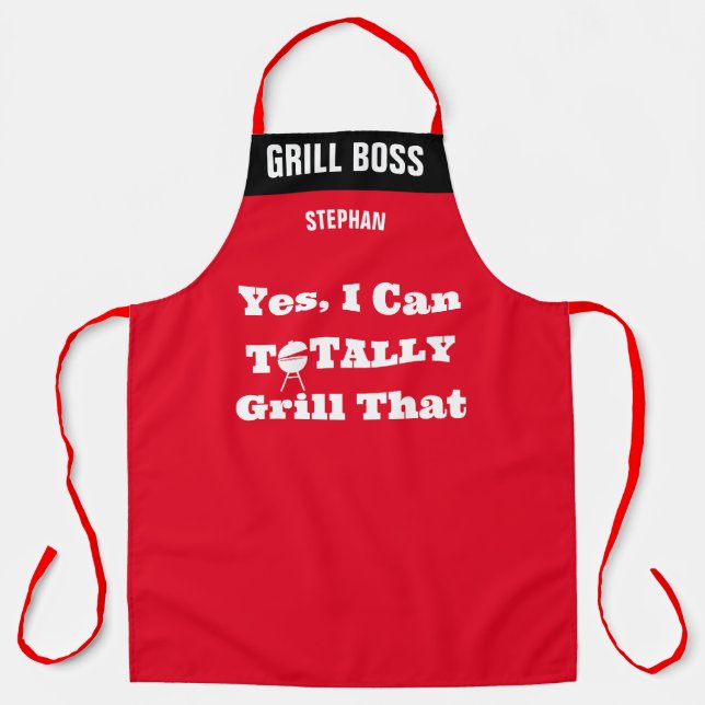 Personalised Grill Chef Aprons, Cool Red Chef Apron (Front)