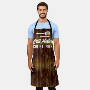 Personalised Grill Master BBQ Rustic Wood Chef Apron