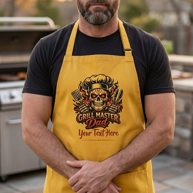 Personalised Grill Master Dad Sugar Skull BBQ  Long Apron (Creator Uploaded)