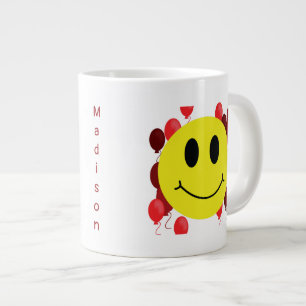 Personalised Grinning Face with Red Balloons Large Coffee Mug