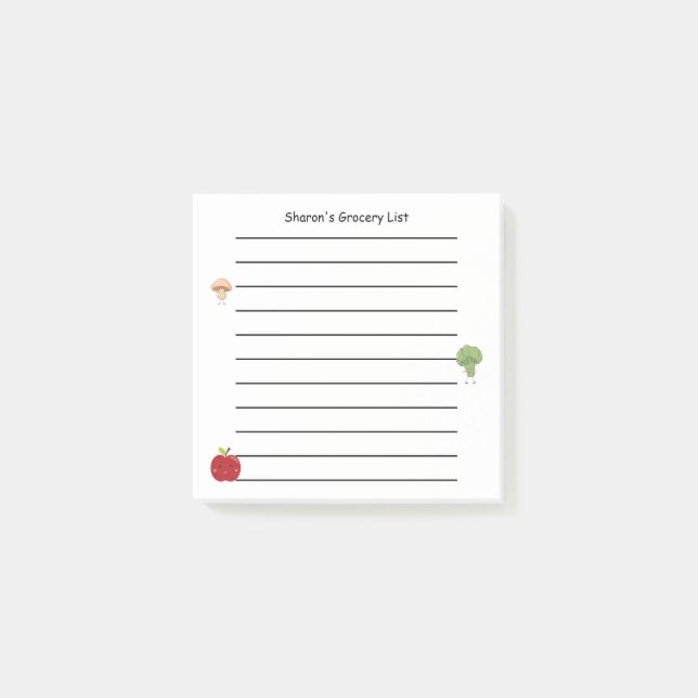 Personalised Grocery List with Vegetables & Apple  Post-it Notes (Front)