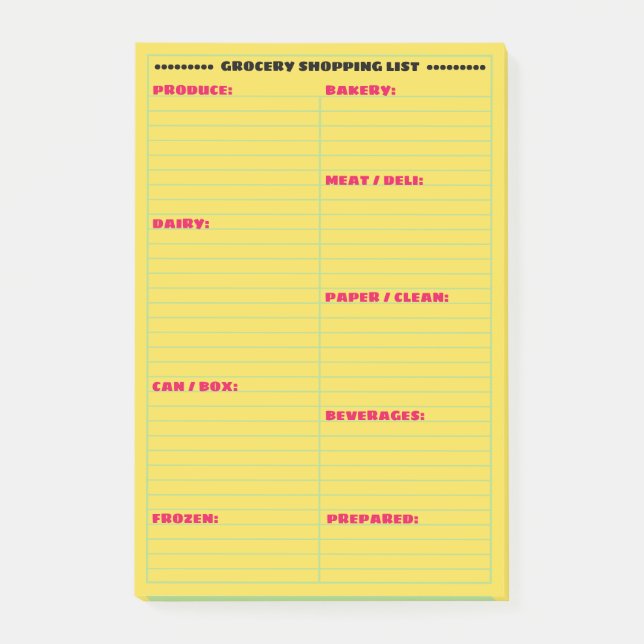 Personalised Grocery Shopping List Post-it Notes (Front)