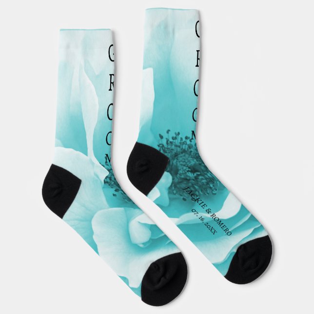 Personalised GROOM Abstract Blue & White Florals Socks (Right)
