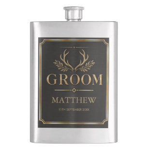 Personalised Groom Black and Gold Hip Flask