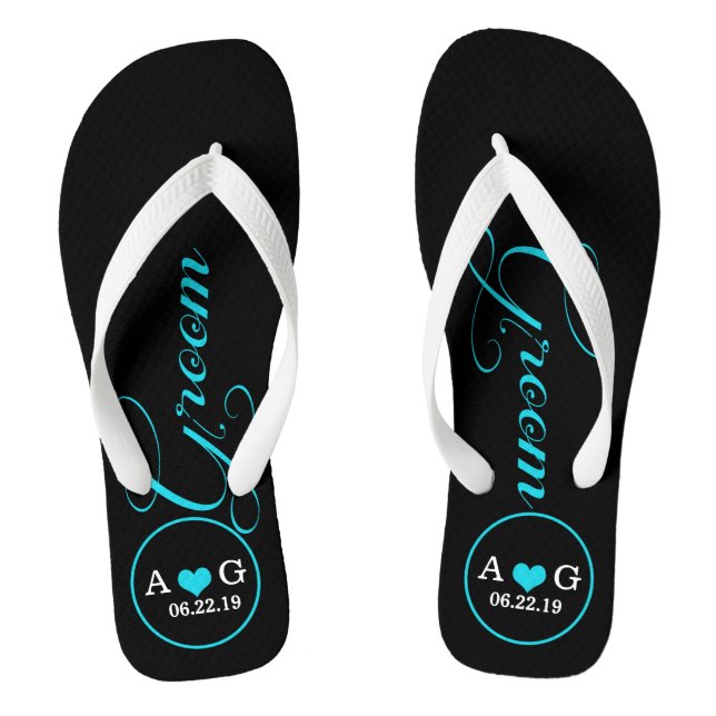 Personalised Groom (blue) Jandals (Footbed)