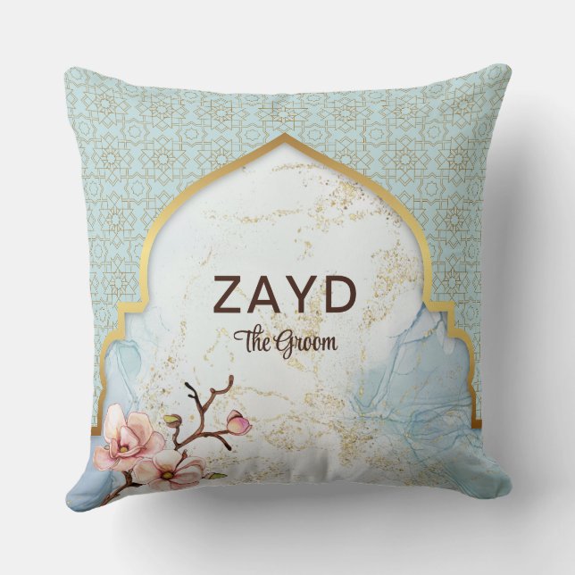 Personalised Groom Cushion | Light Blue Watercolor (Back)