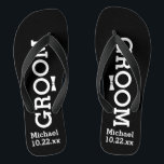 Personalised Groom Wedding - Pick Your Colour Jandals<br><div class="desc">Celebrate your wedding day celebration in comfort with these personalised flip flops. Customise with the groom's name and wedding date. The background is black, however you can change the colour by clicking on Customise It. Because of the white text you'll need to pick a dark colour background. They're great for...</div>