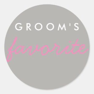 Personalised Groom's Favourite Pink Grey Grey Classic Round Sticker
