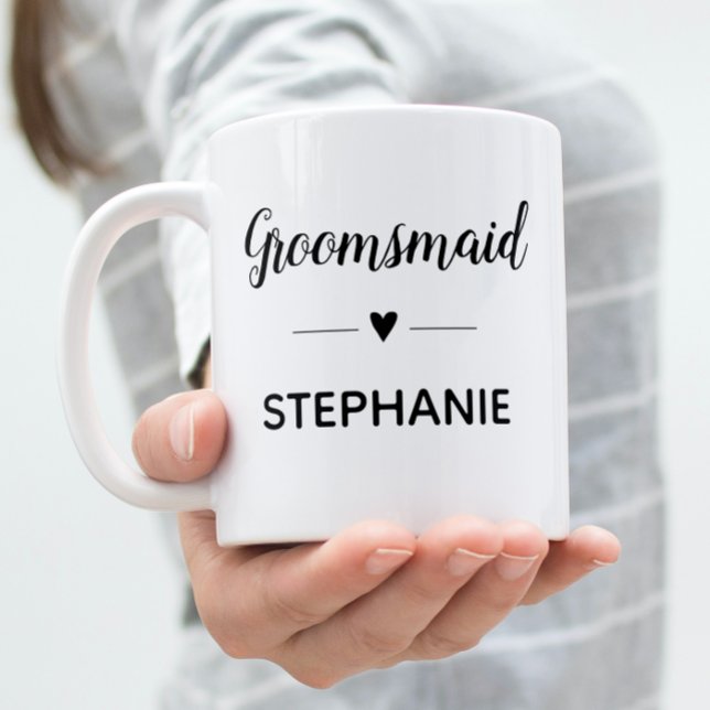Personalised Groomsmaid Black Script Wedding Coffee Mug (Creator Uploaded)