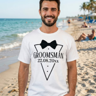 Personalised Groomsman Bachelor Party Date Bow Tie T-Shirt