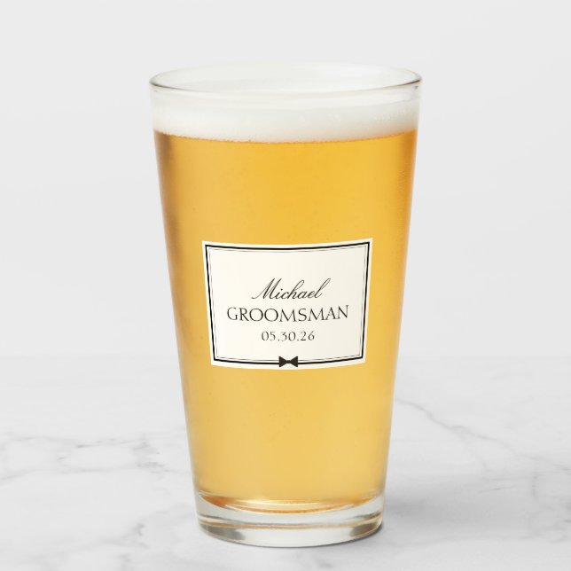 Personalised Groomsman Bowtie Wedding Party Gift Glass (Front Filled)