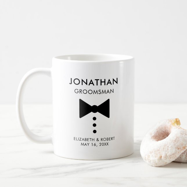 Personalised Groomsman Gift Modern Tuxedo Wedding  Coffee Mug (With Donut)