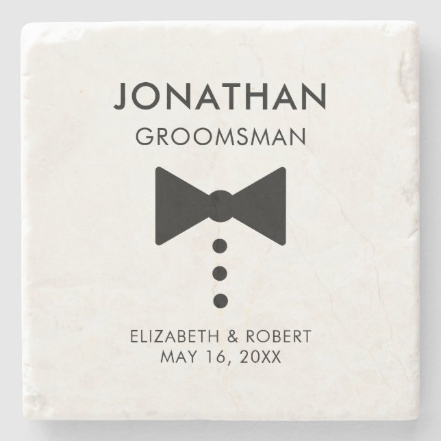Personalised Groomsman Gift Modern Tuxedo Wedding  Stone Coaster (Front)