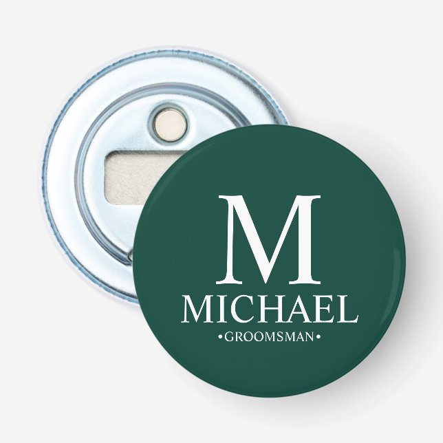 Personalised Groomsman Name and Monogram Bottle Opener (Front)