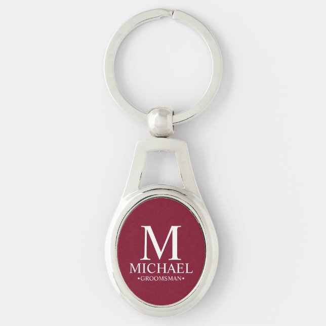 Personalised Groomsman Name and Monogram Key Ring (Front)