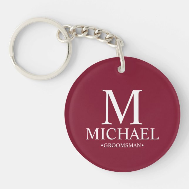 Personalised Groomsman Name&Monogram Key Ring (Front)