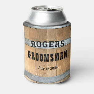 Personalised Groomsman Rustic Bourbon Barrel Can Cooler