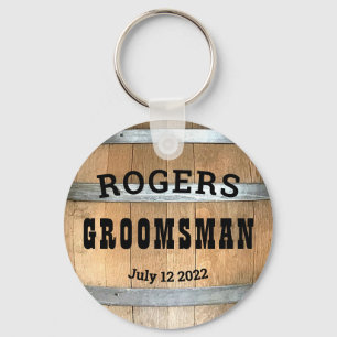 Personalised Groomsman Rustic Whiskey Barrel Key Ring