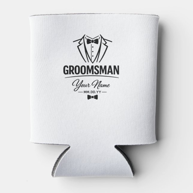 Personalised Groomsman Tuxedo Can Cooler (Front)