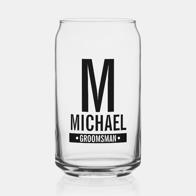 Personalised Groomsman's Monogram and Name Can Glass (Front)
