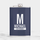 Personalised Groomsman's Monogram and Name Hip Flask<br><div class="desc">Modern Minimalist Personalised Monogram and Name Gifts
This design features personalised groomsman's monogram,  name and title in white modern bold sans serif font style on navy blue background.

Also perfect for best man and more.</div>