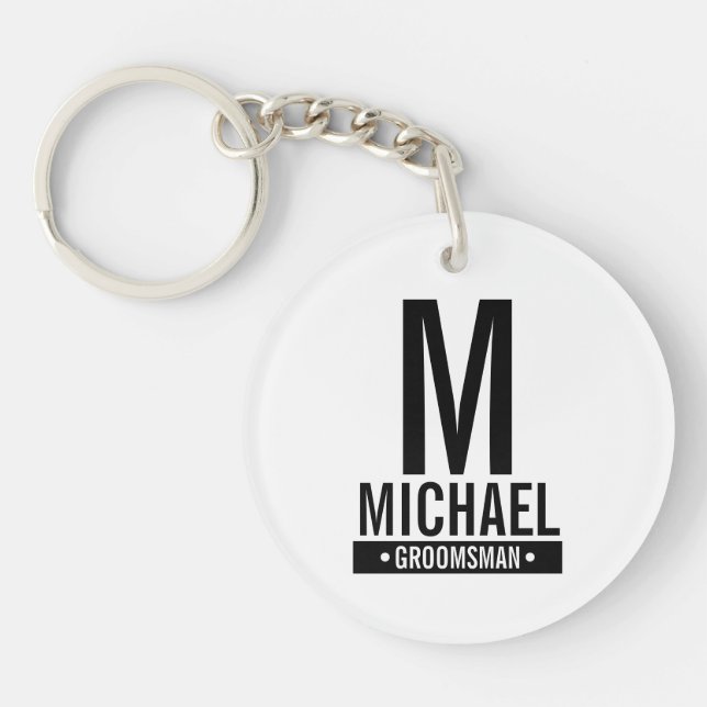 Personalised Groomsman's Monogram and Name Key Ring (Front)
