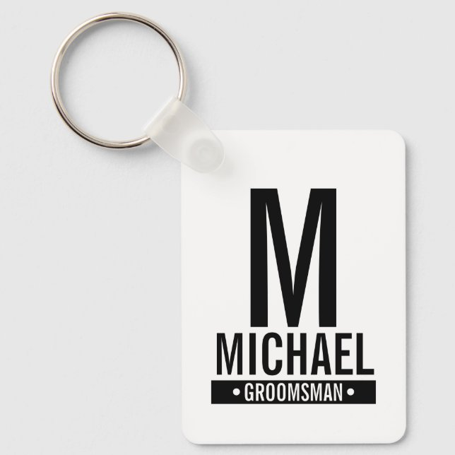Personalised Groomsman's Monogram and Name Key Ring (Front)