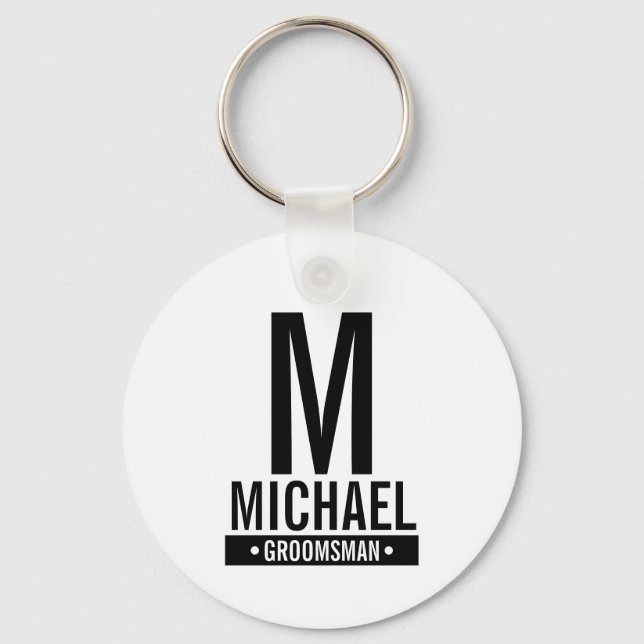 Personalised Groomsman's Monogram and Name Key Ring (Front)
