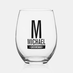Personalised Groomsman's Monogram and Name Stemless Wine Glass