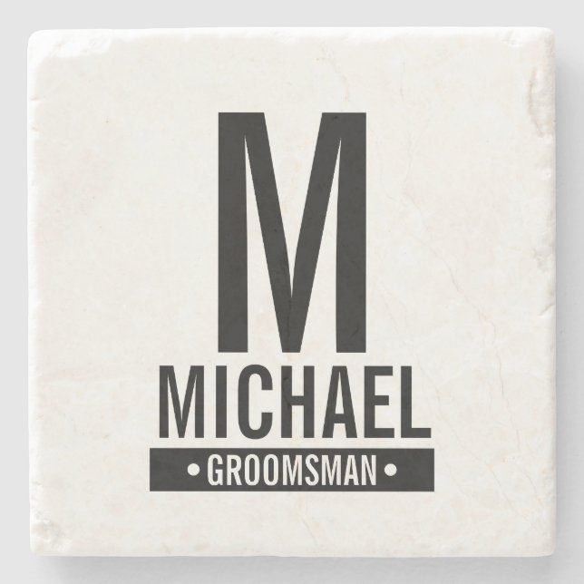 Personalised Groomsman's Monogram and Name Stone Coaster (Front)