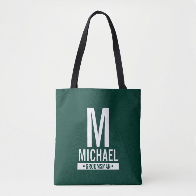 Personalised Groomsman's Monogram and Name Tote Bag (Front)