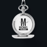 Personalised Groomsman's Monogram and Name Watch<br><div class="desc">Modern Minimalist Personalised Monogram and Name Gift.
This design features personalised groomsman's monogram,  name and title in black modern bold sans serif font style on white background.

Also perfect for best man and more.</div>