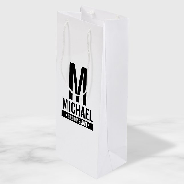 Personalised Groomsman's Monogram and Name Wine Gift Bag (Creator Uploaded)