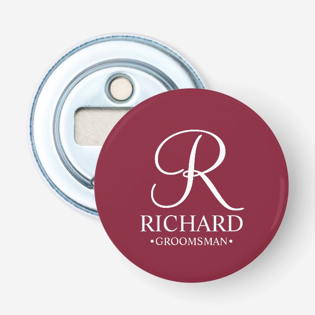 Personalised Groomsman's Name and Monogram Bottle Opener (Front)