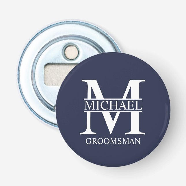 Personalised Groomsman's Name and Monogram Bottle Opener (Front)