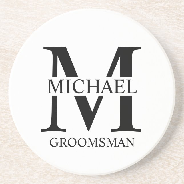 Personalised Groomsman's Name and Monogram Coaster (Front)