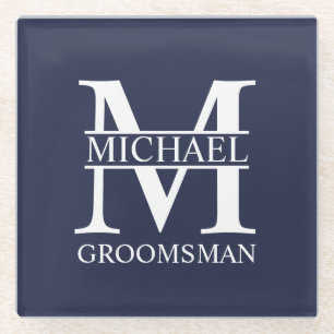 Personalised Groomsman's Name and Monogram Glass Coaster