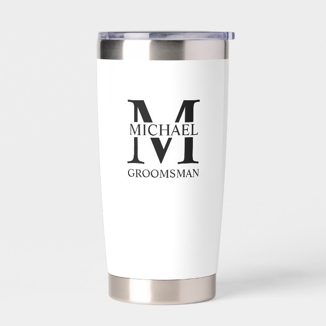 Personalised Groomsman's Name and Monogram Insulated Tumbler (Left)
