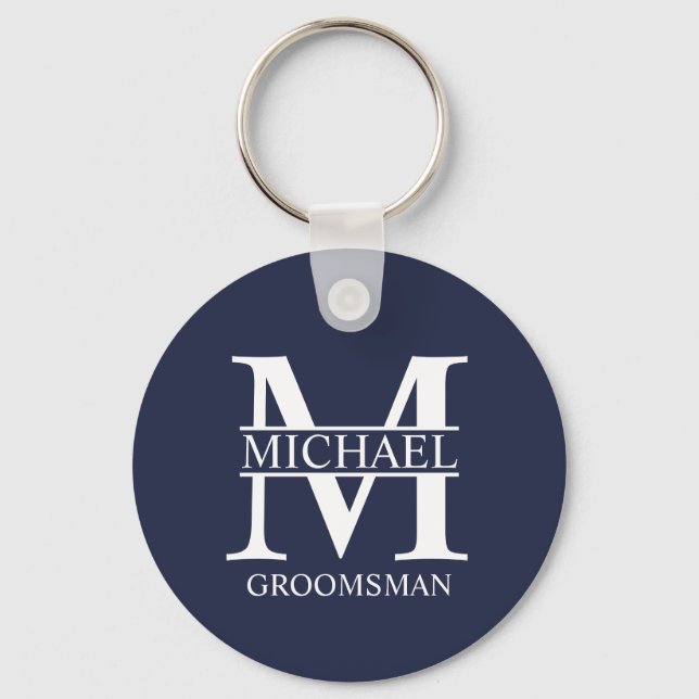 Personalised Groomsman's Name and Monogram Key Ring (Front)