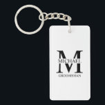 Personalised Groomsman's Name and Monogram Key Ring<br><div class="desc">Classic Personalised Groomsmen Gifts
featuring personalised groomsman's monogram,  name and title in black classic serif font style on white background.

Also perfect for best man,  father of the bride and more.</div>