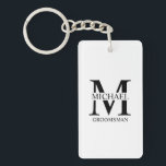 Personalised Groomsman's Name and Monogram Key Ring<br><div class="desc">Classic Personalised Groomsmen Gifts
featuring personalised groomsman's monogram,  name and title in black classic serif font style on white background.

Also perfect for best man,  father of the bride and more.</div>