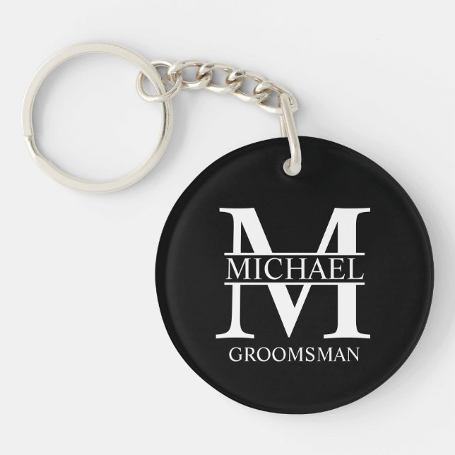Personalised Groomsman's Name and Monogram Key Ring (Front)